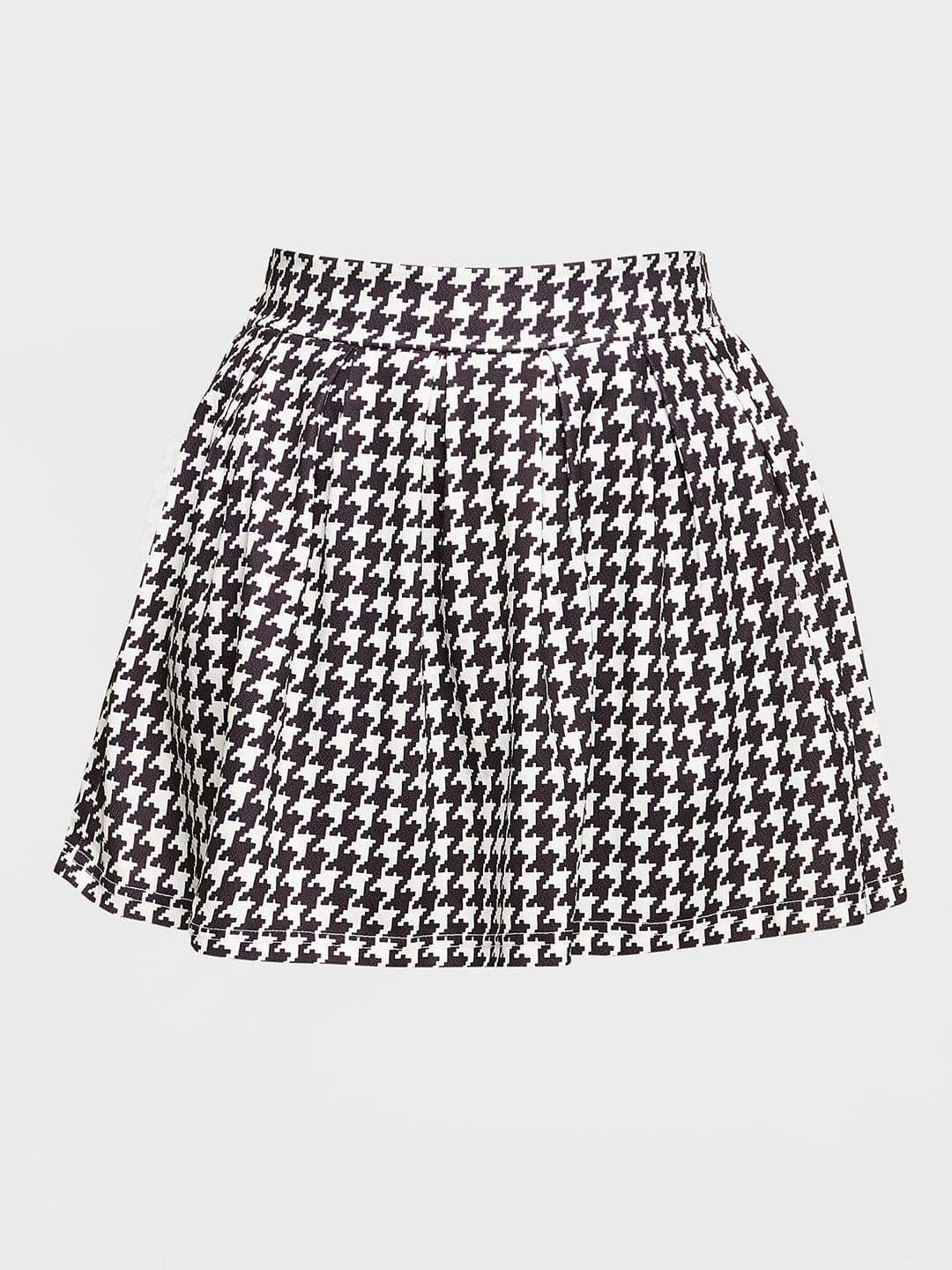 Black & White Houndstooth Pleated Skirt -Noh.Voh
