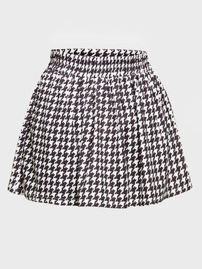 Girls Black & White Houndstooth Pleated Skirt