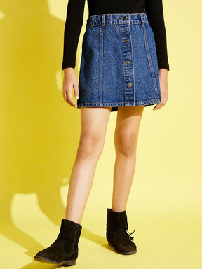 Blue Front Button Denim Mini Skirt-Noh.Voh