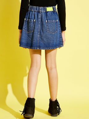 Girls Blue Front Button Denim Mini Skirt