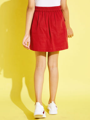 Girls Red Solid Twill Mini Skirt