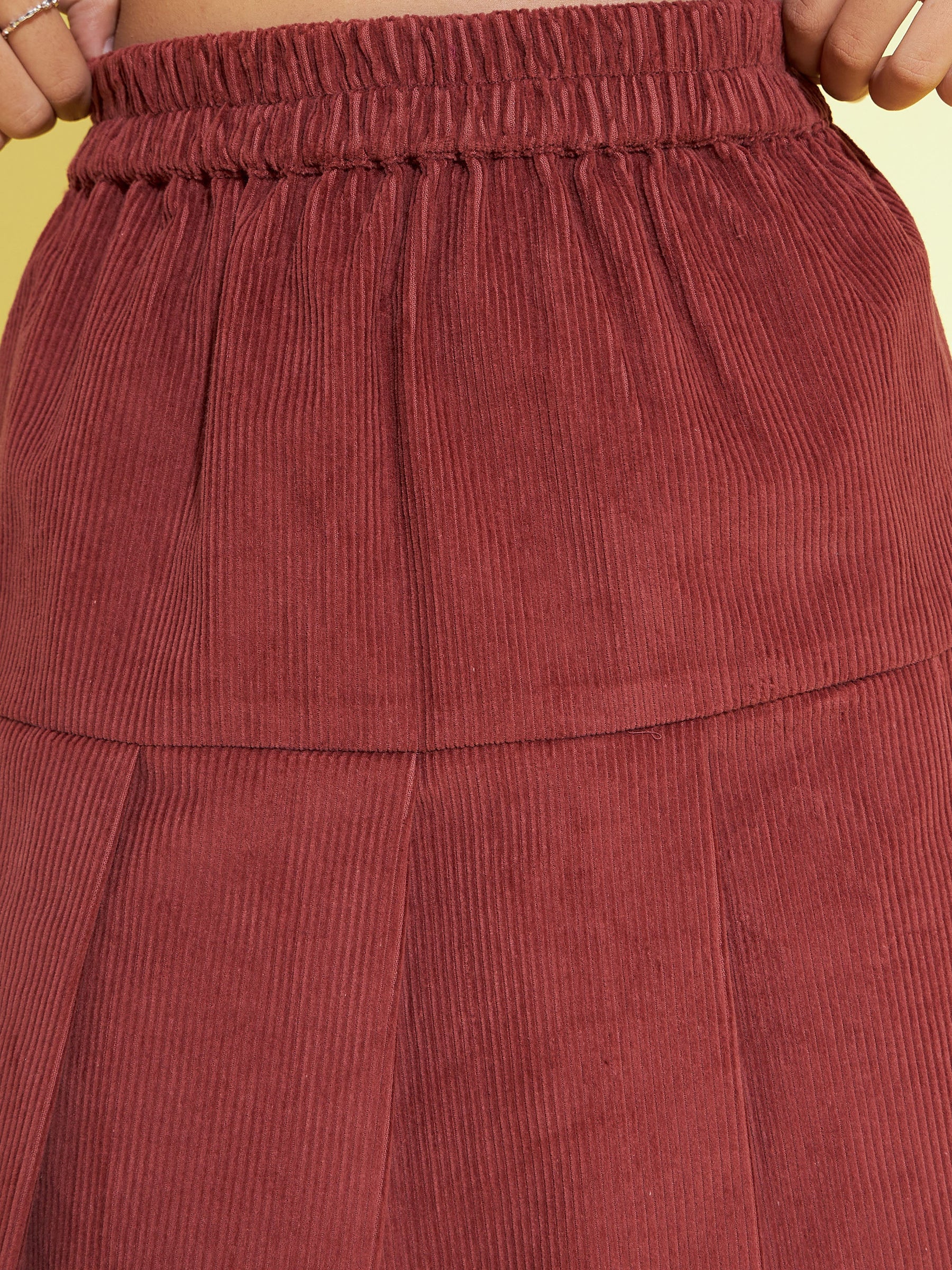 Rust Corduroy Pleated Skirt-Noh.Voh