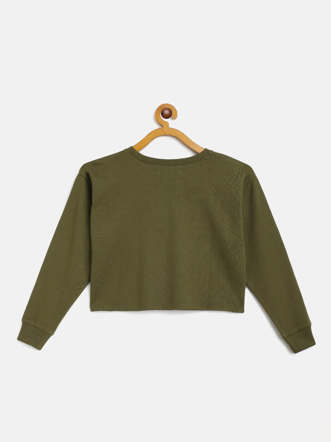 Girls Olive Terry Shoulder Tape Crop Sweatshirt