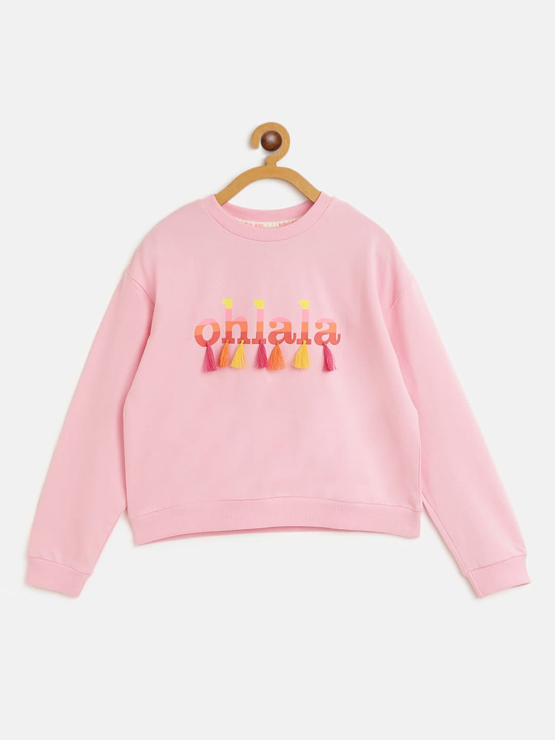 Girls Pink OHLALA Print Sweatshirt-Girls Sweatshirts-SASSAFRAS