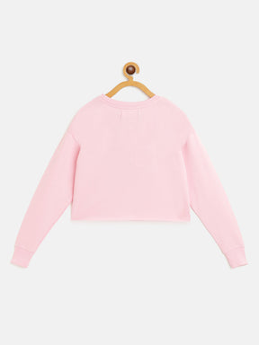 Girls Pink PINEAPPLE Embroidered Crop Sweatshirt