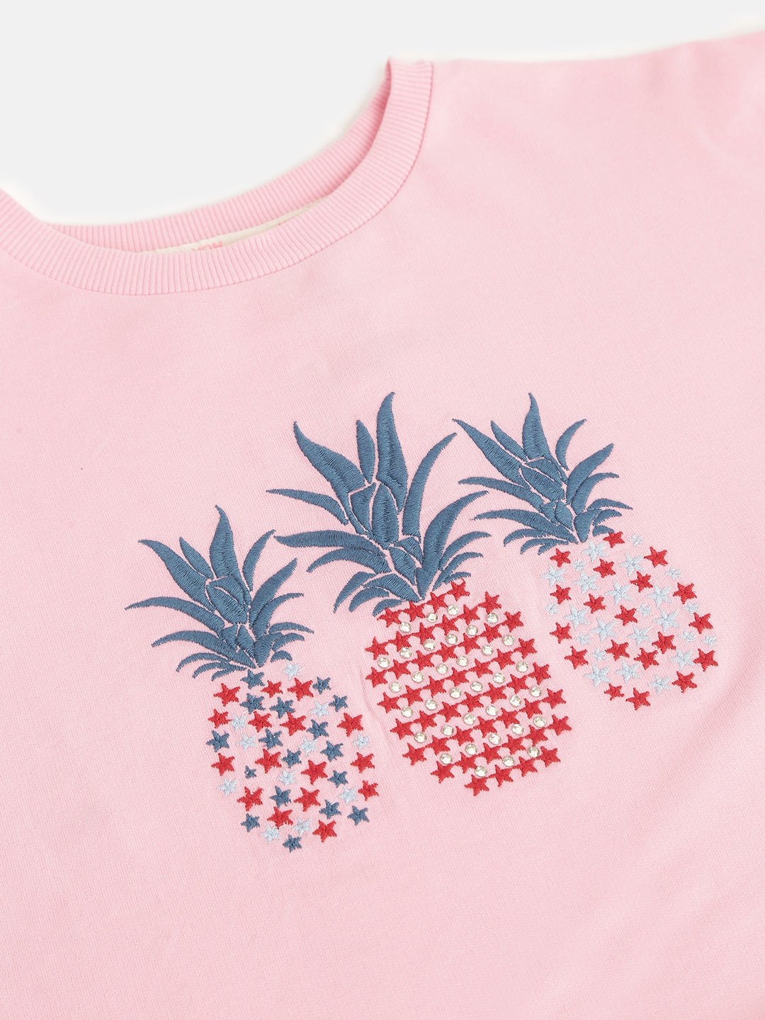 Girls Pink PINEAPPLE Embroidered Crop Sweatshirt