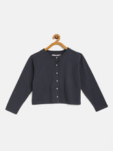 Girls Navy Terry Front Button Boxy Top-Girls Tops-SASSAFRAS