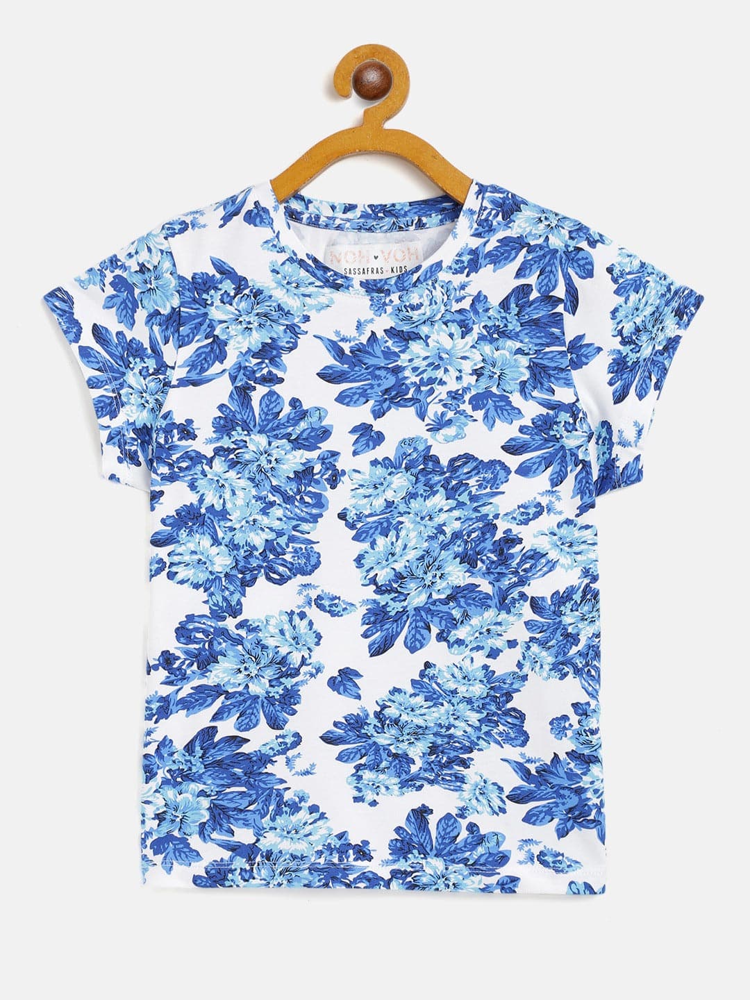 Girls Blue Floral T-Shirt-Girls T-Shirts-SASSAFRAS