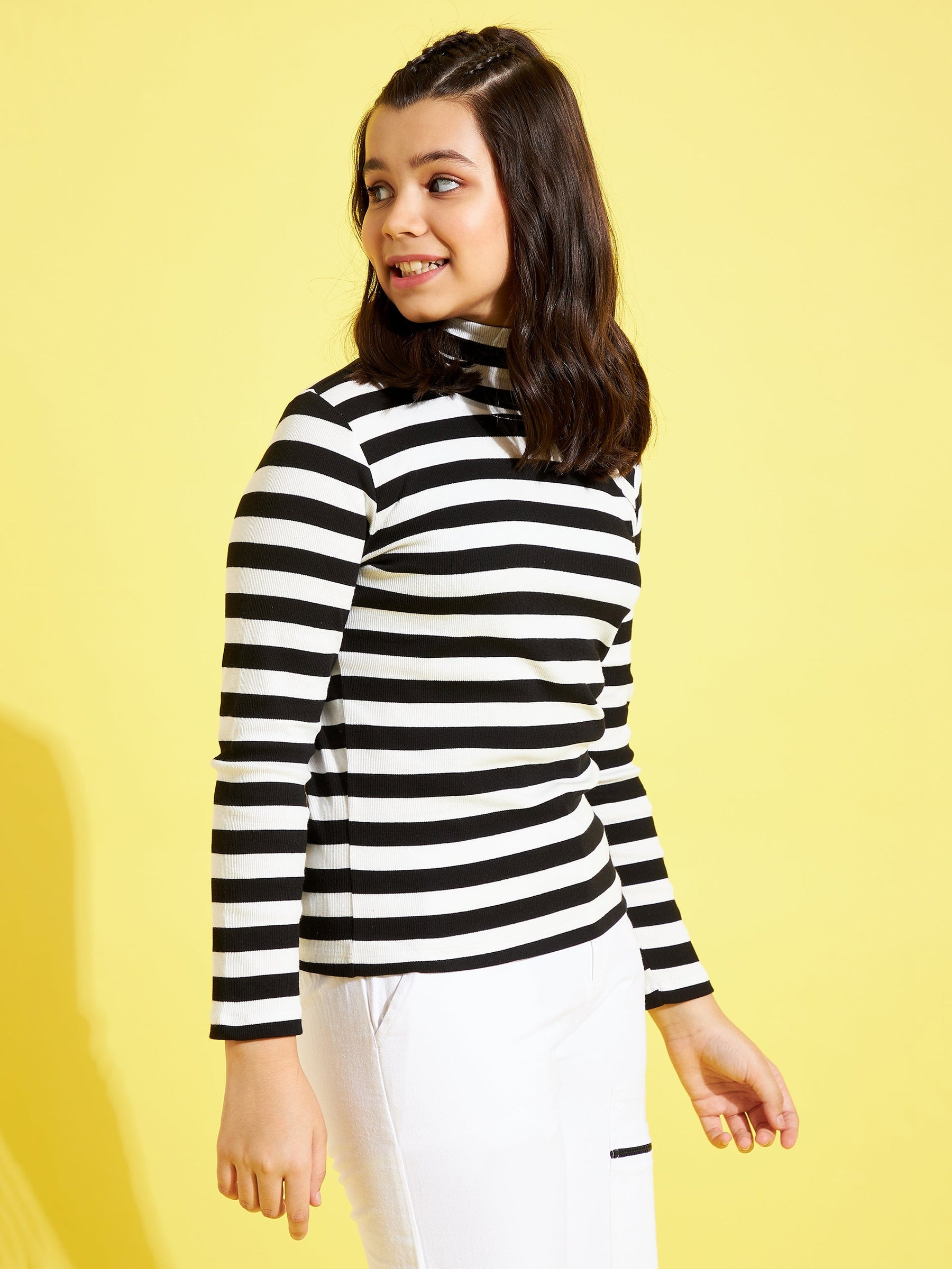 Girls black and 2025 white striped top