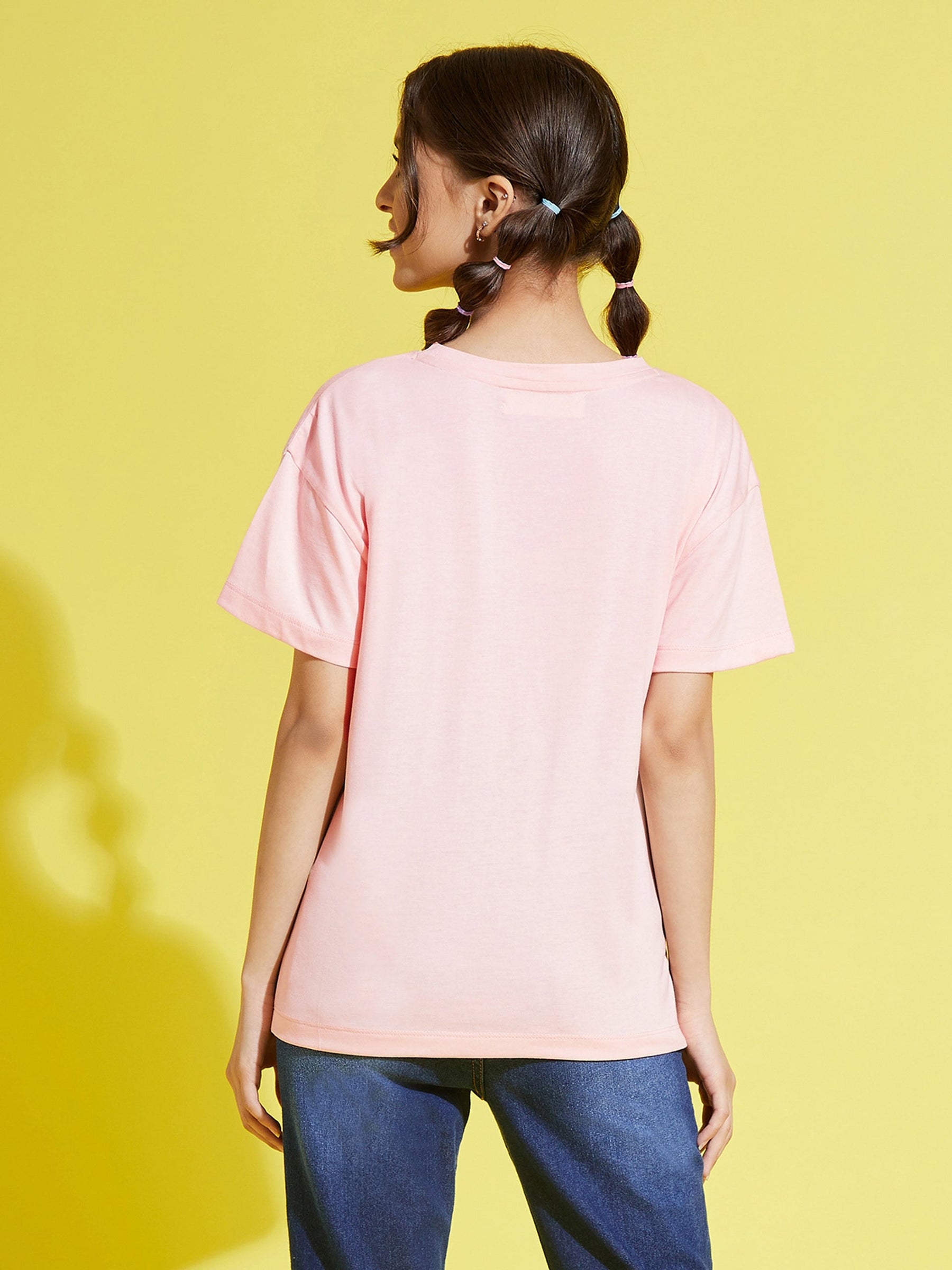 Girls Pale Pink HAPPINESS Drop Shoulder T-Shirt