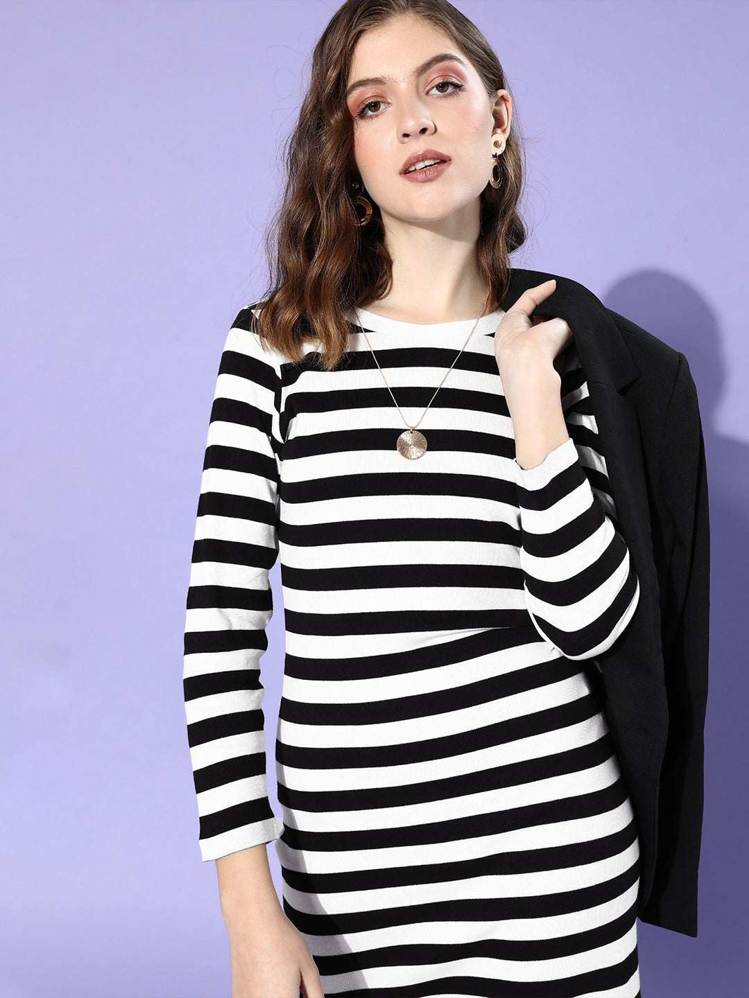 Buy Black & White Stripe Rib Bodycon Dress Online at Best Price - Sassafras Buy Black & White Stripe Rib Bodycon Dress Online at Best Price - Sassafras