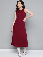 Maroon Rib A-Line Maxi Dress-Dress-SASSAFRAS