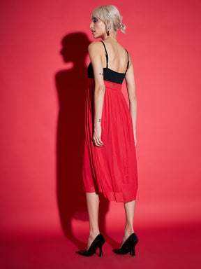 Red Mesh Strappy Midi Dress-SASSAFRAS