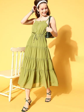 Women Mint Green Strappy Tiered Dress-Dress-SASSAFRAS