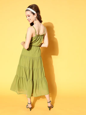 Women Mint Green Strappy Tiered Dress