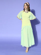 Women Sea Green Contrast Frill Detail Maxi Dress-Dress-SASSAFRAS
