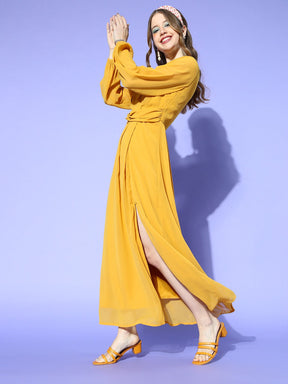 Women Mustard Wrap Maxi Dress