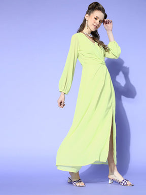 Women Lime Green Wrap Maxi Dress