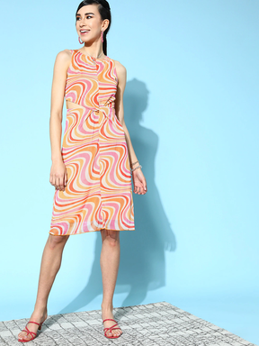 Women Multicolour Striped Front Twisted Dress-Dress-SASSAFRAS