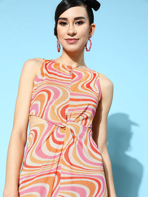 Women Multicolour Striped Front Twisted Dress