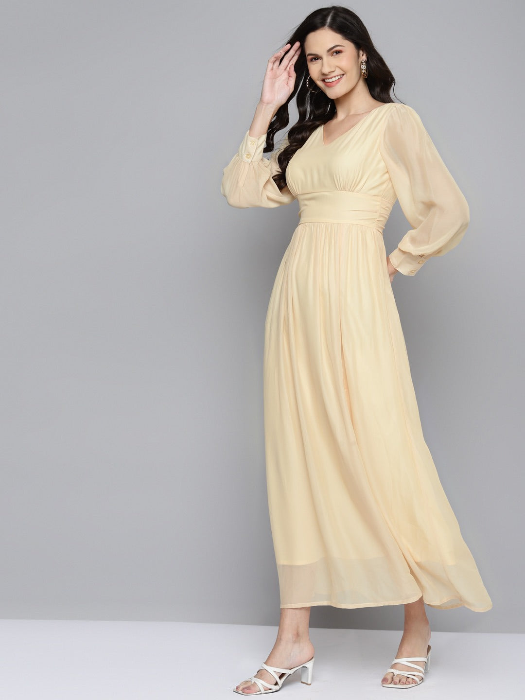 Buy Women Beige V-Neck Maxi Dress Online at Sassafras