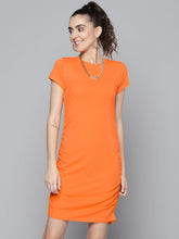 Women Orange Side Ruched Bodycon Dress-Dress-SASSAFRAS