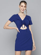 Women Royal Blue Ruched Bodycon Dress-Dress-SASSAFRAS
