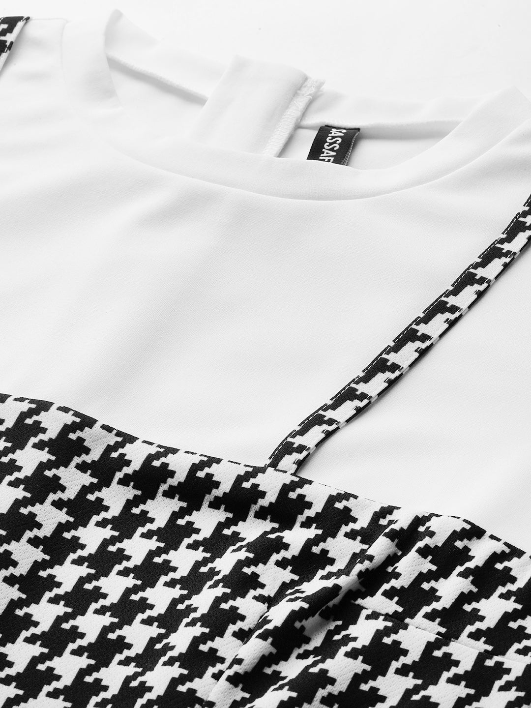 Women Black & White Geo Knit Mock Dungaree Dress