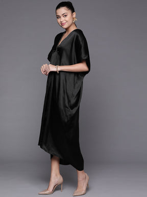 Women Black Satin Kaftan Midi Dress