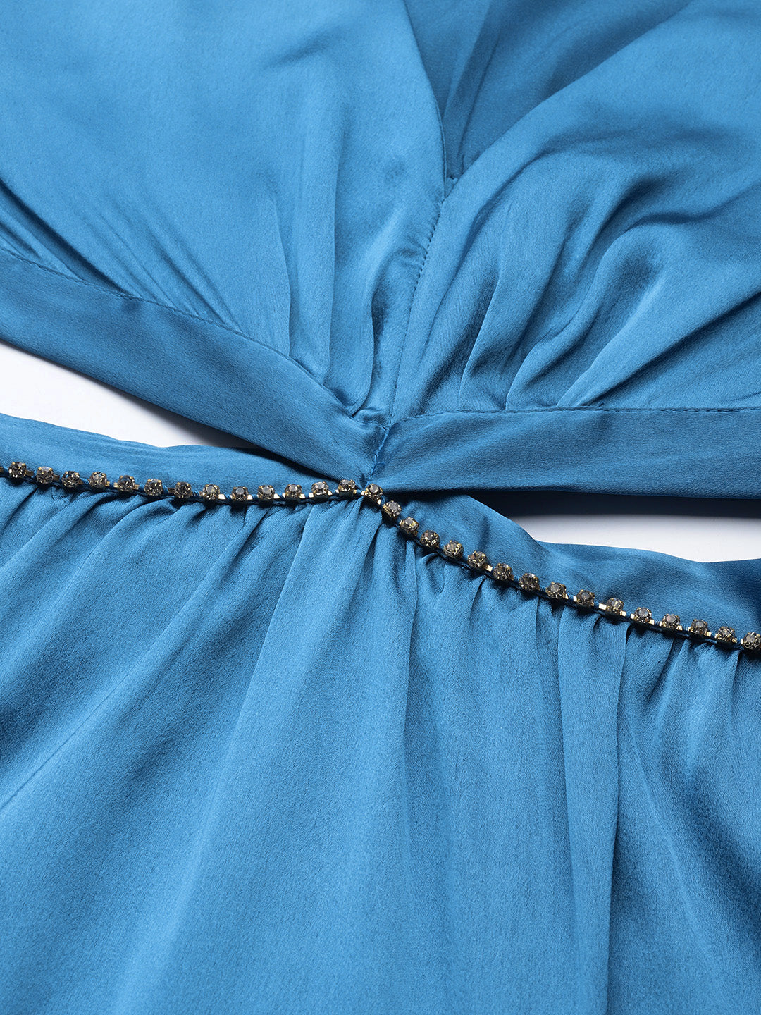 Women Blue Satin Cut Out Midi Dress