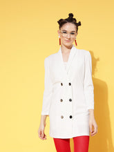 White Canton Double Breasted Blazer Dress-SASSAFRAS