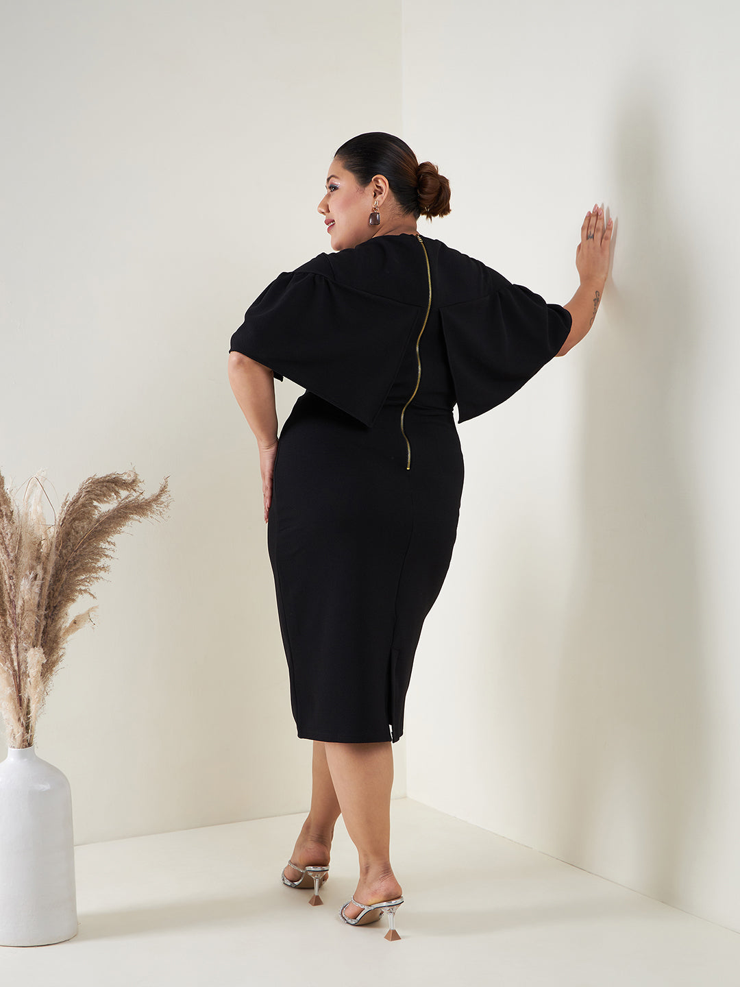 Black cape midi dress sale