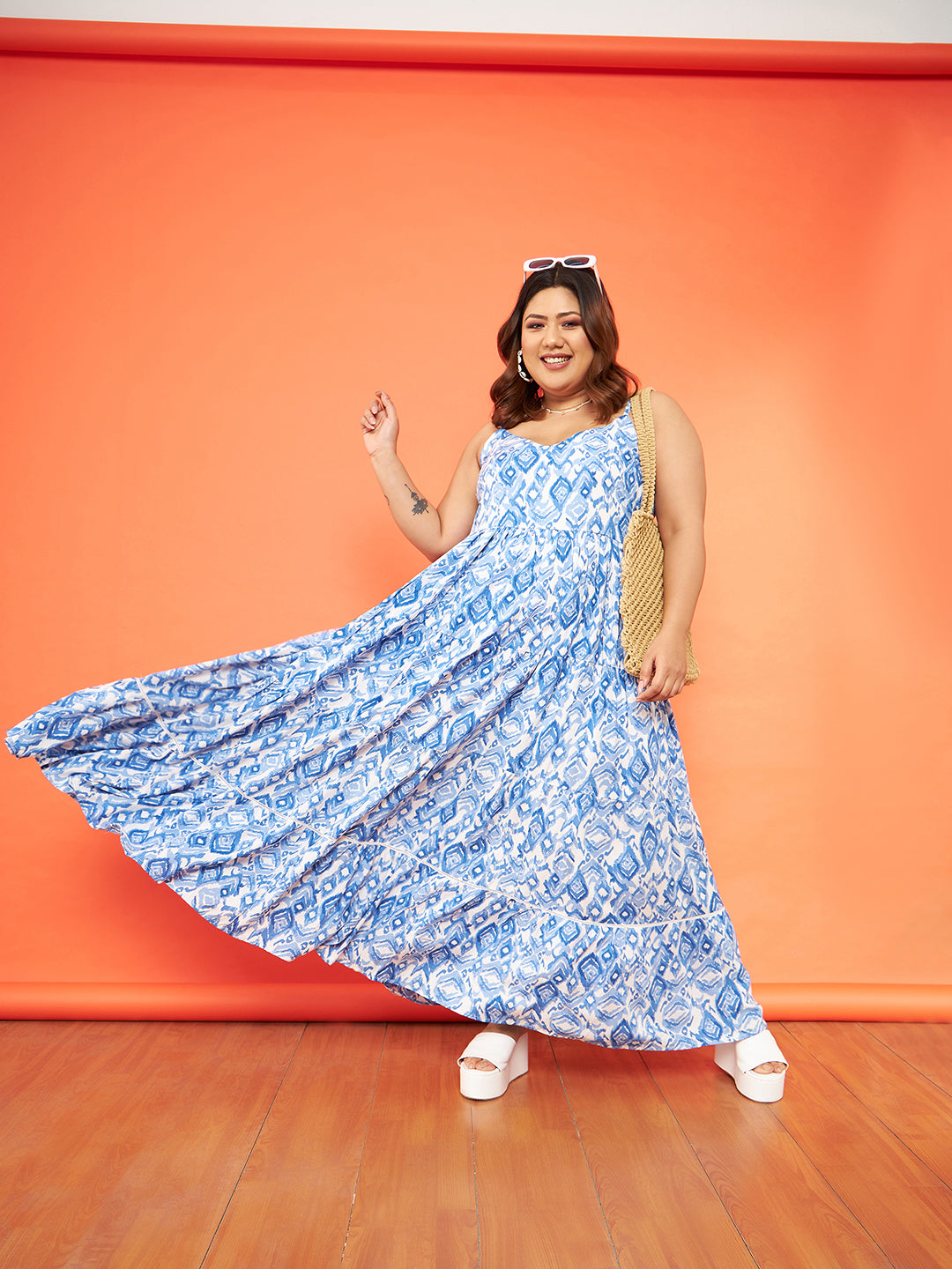 blue and white dress for women Buy Women Blue & White Ikat Strappy Tiered Maxi Dress Online at Best Price