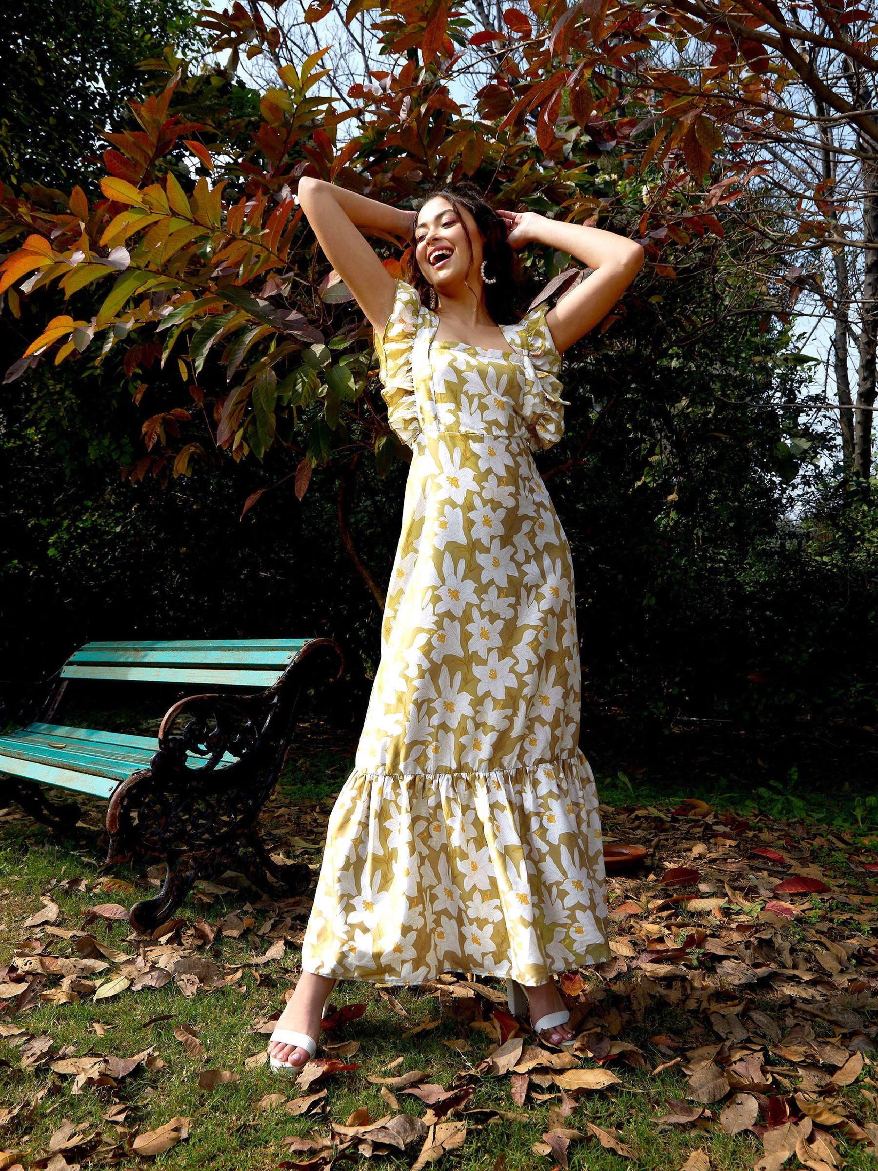 Buy Women Olive Floral Back Tie-Knot Detail Maxi Dress Online at Best Price - Sassafras Buy Women Olive Floral Back Tie-Knot Detail Maxi Dress Online at Best Price - Sassafras