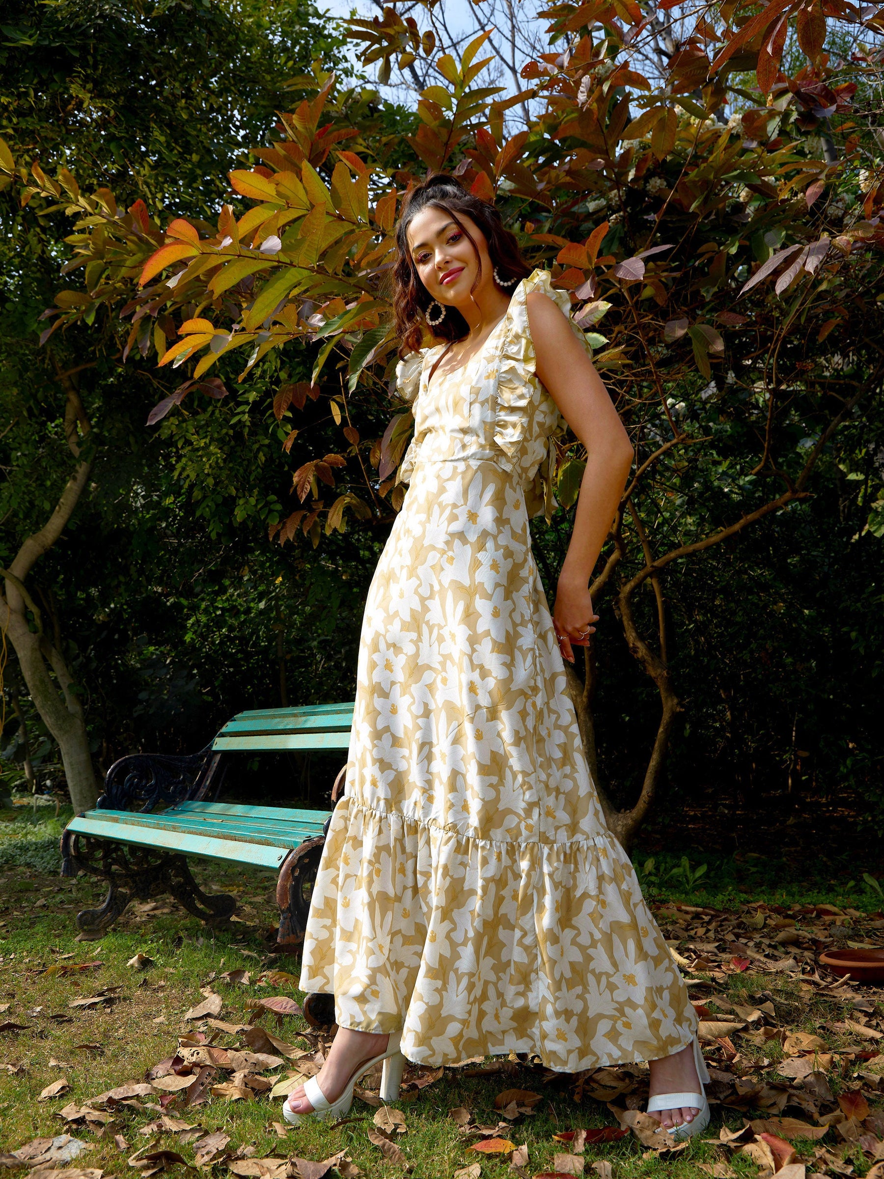Buy Women Olive Floral Back Tie-Knot Detail Maxi Dress Online at Best Price - Sassafras Buy Women Olive Floral Back Tie-Knot Detail Maxi Dress Online at Best Price - Sassafras