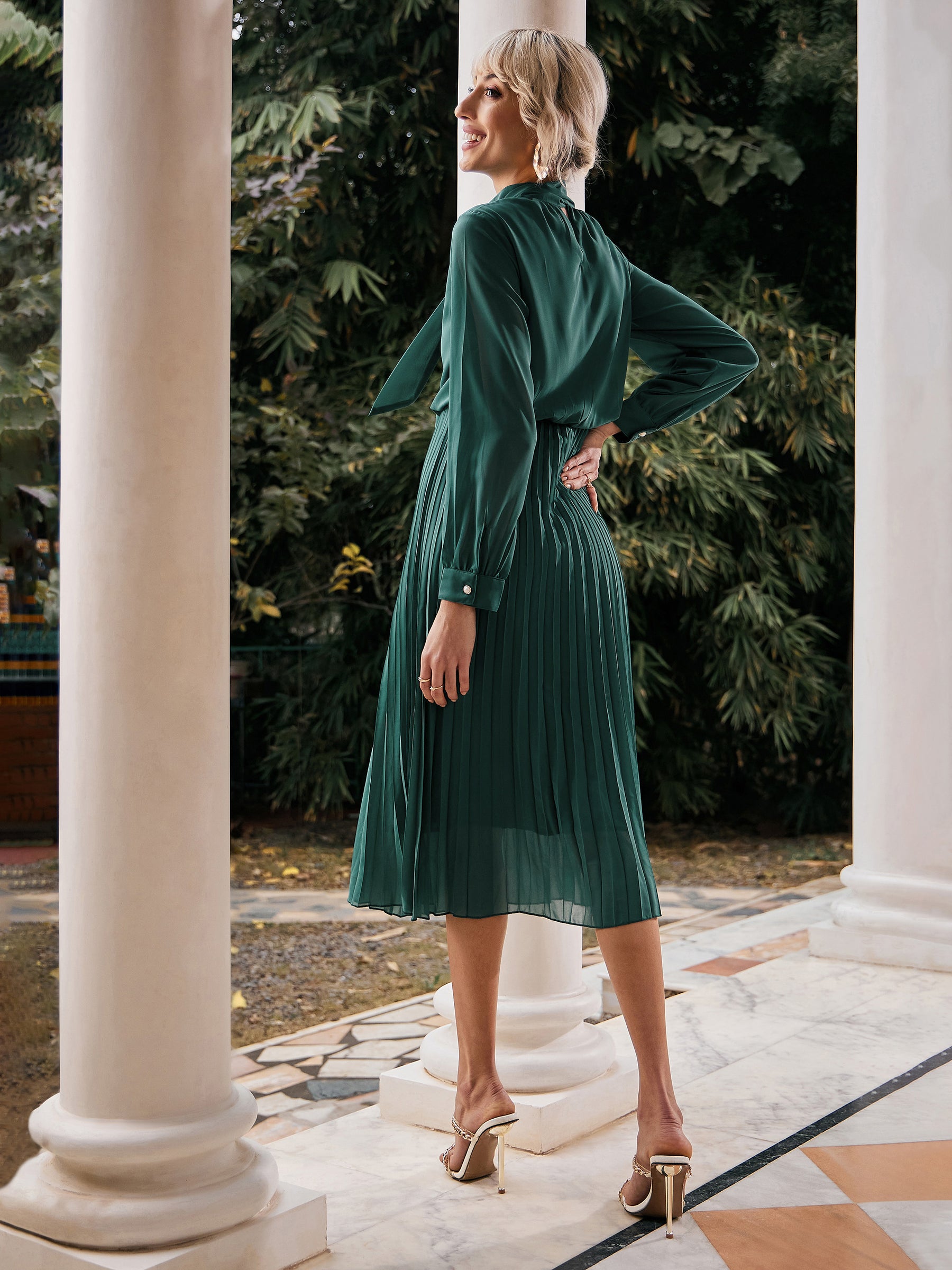 accordion pleated dress with sleeves V Neck Navy Pleated Dress With Sleeves Navy Accordion Pleated Long Sleeve W/ Deep V Gown,