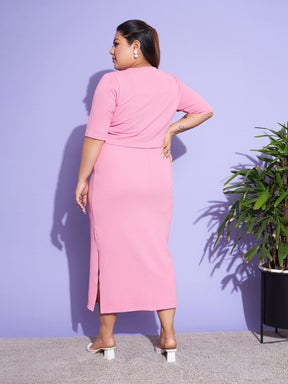 Pink Solid Strappy Dress With Shrug-SASSAFRAS Curve