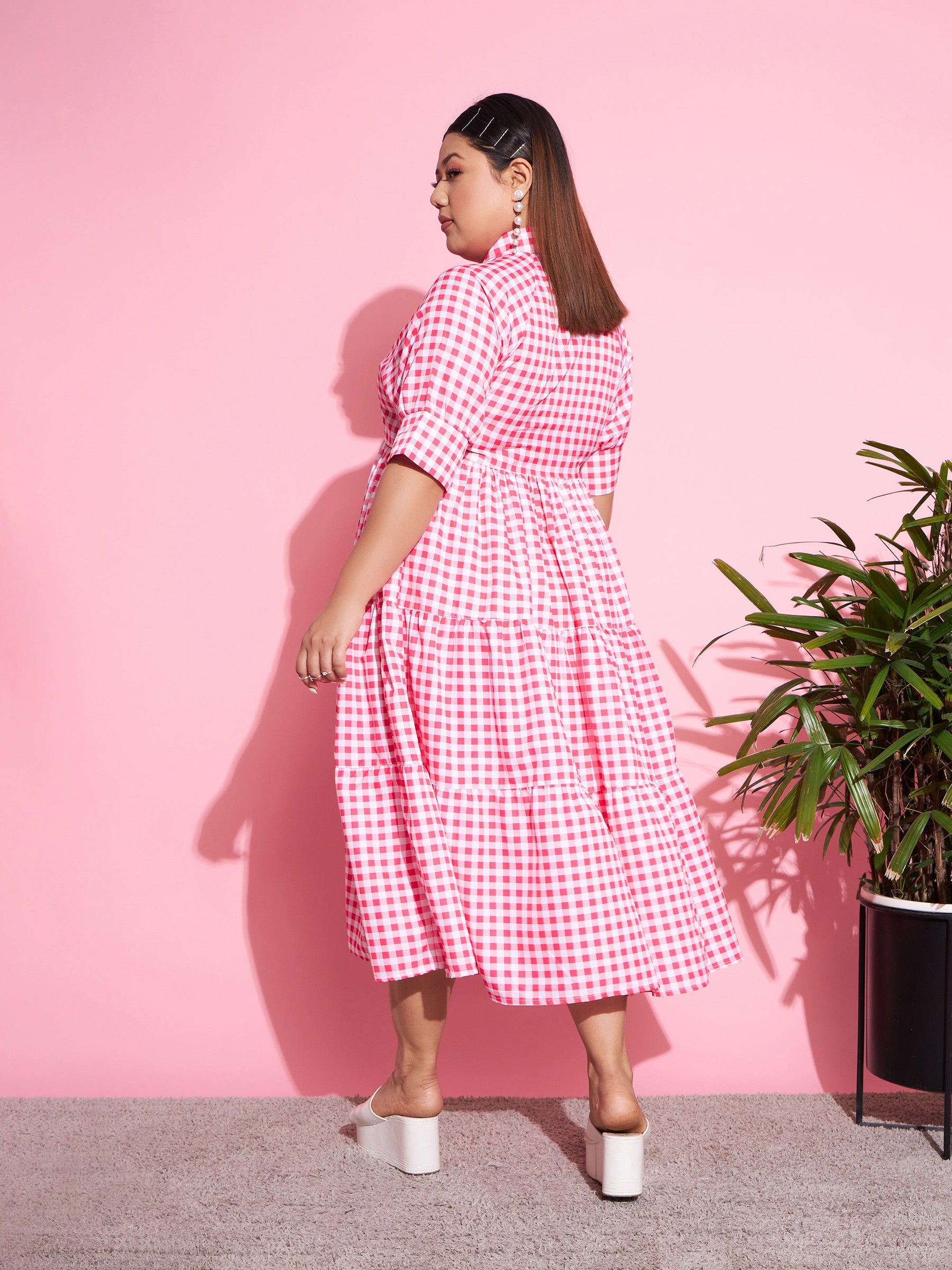 Pink checkered outlet dress