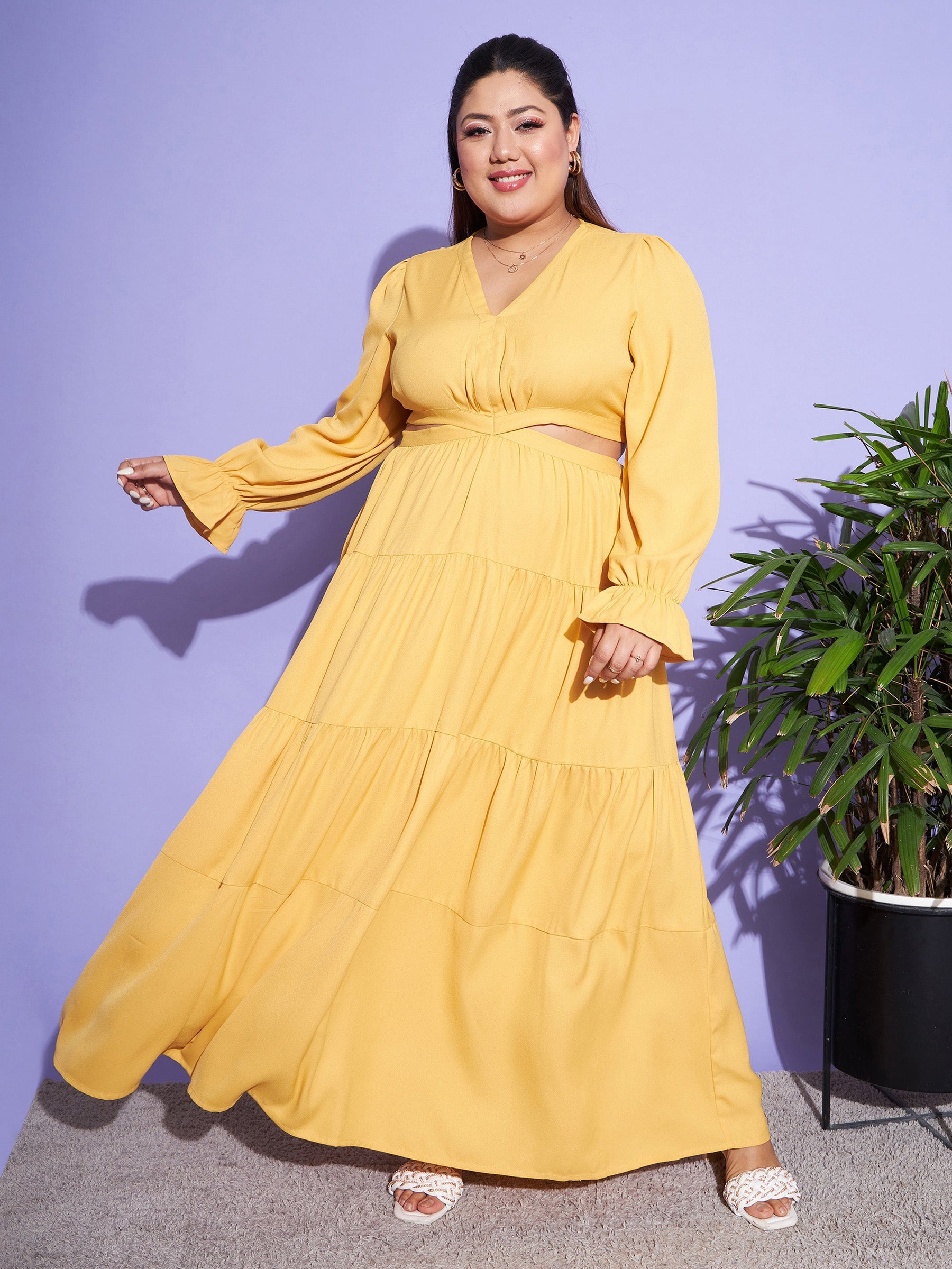 mustard cut out dress Say More Cut Out A Line Maxi Dress