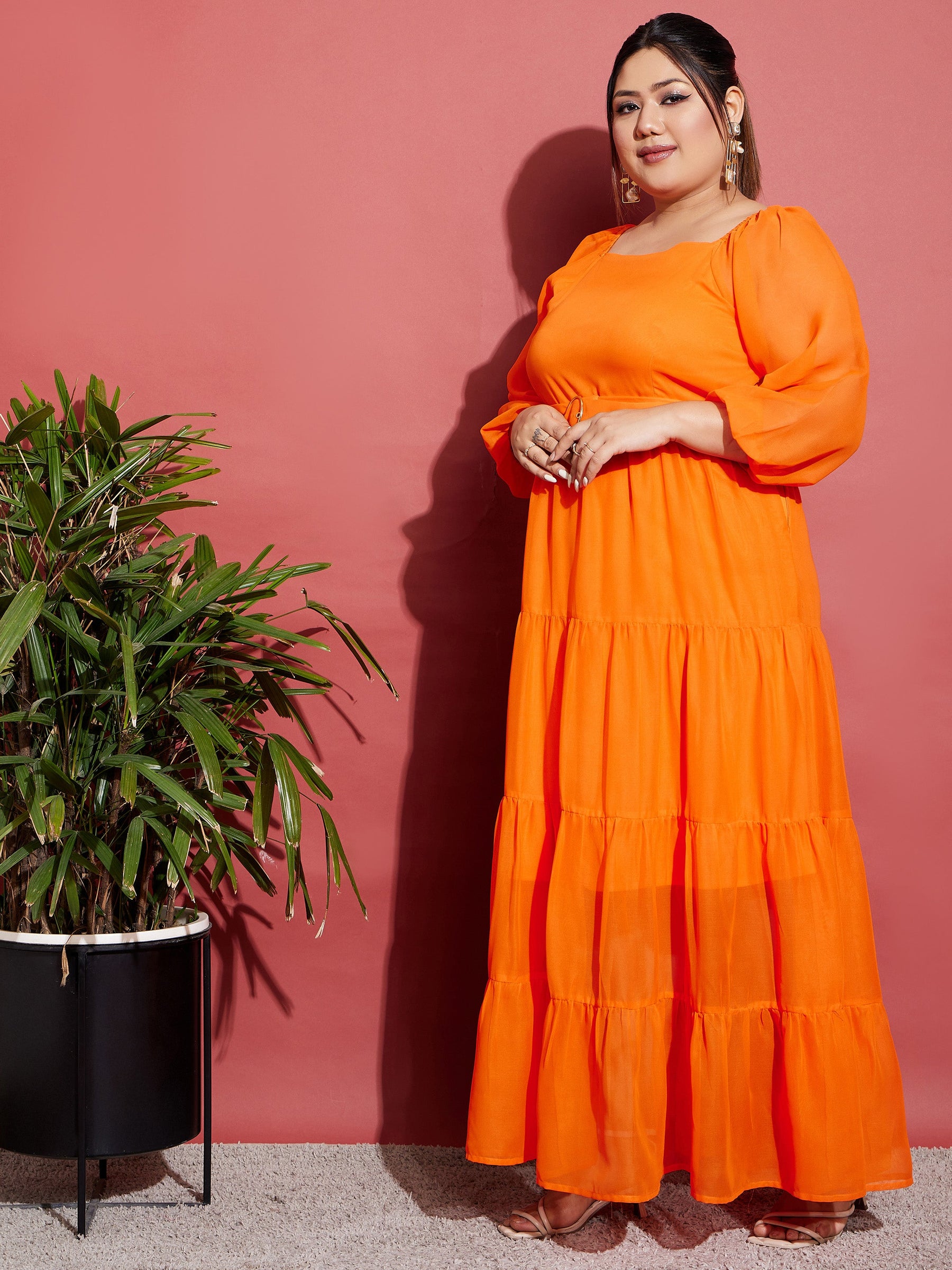 Tangerine Flared Cotton Voile Maxi Dress – MoonTara