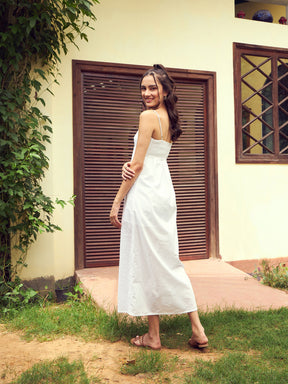 White Schiffli Strappy Maxi Dress-SASSAFRAS