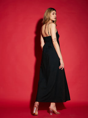 Black Schiffli Strappy Maxi Dress-SASSAFRAS