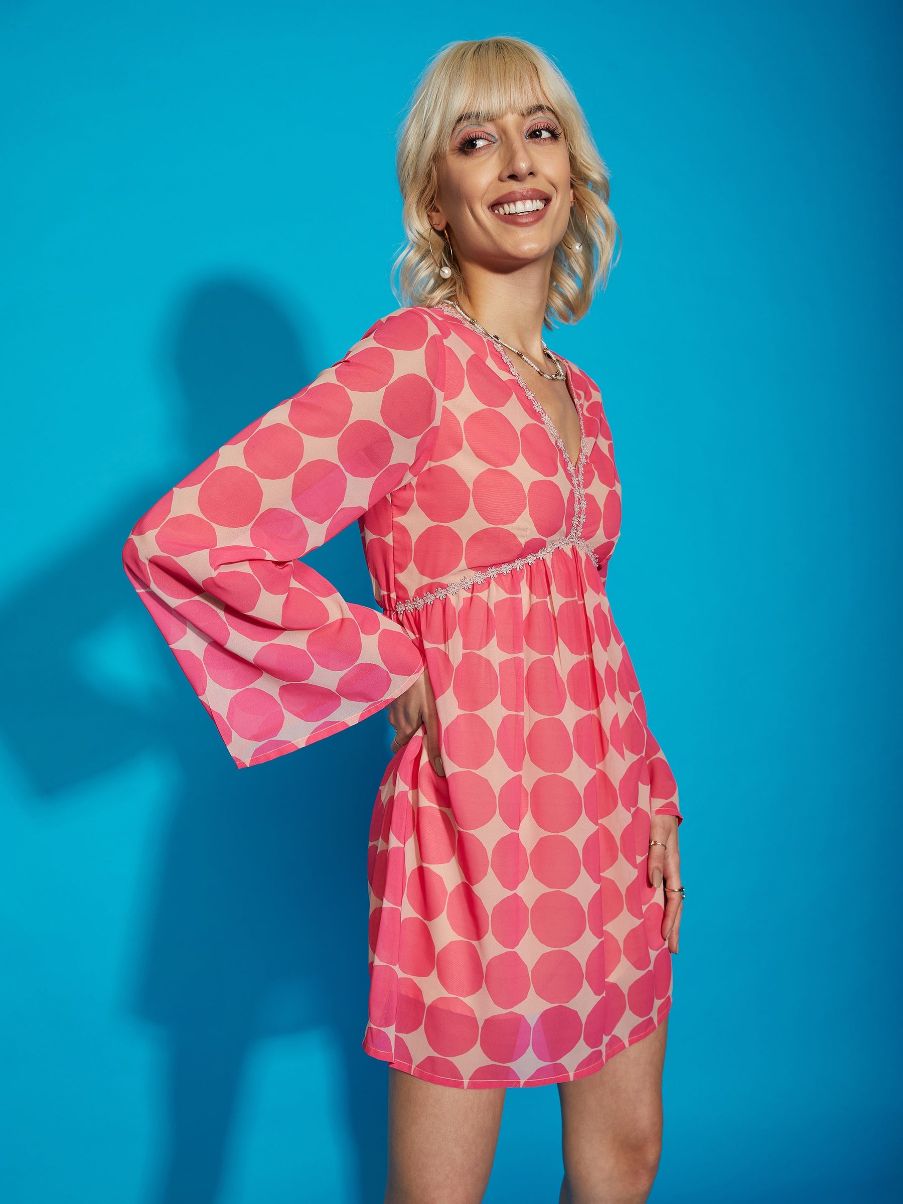 Buy Women Pink Polka Dot Flared Sleeve Skater Dress Online at Best Price - Sassafras Buy Women Pink Polka Dot Flared Sleeve Skater Dress Online at Best Price - Sassafras