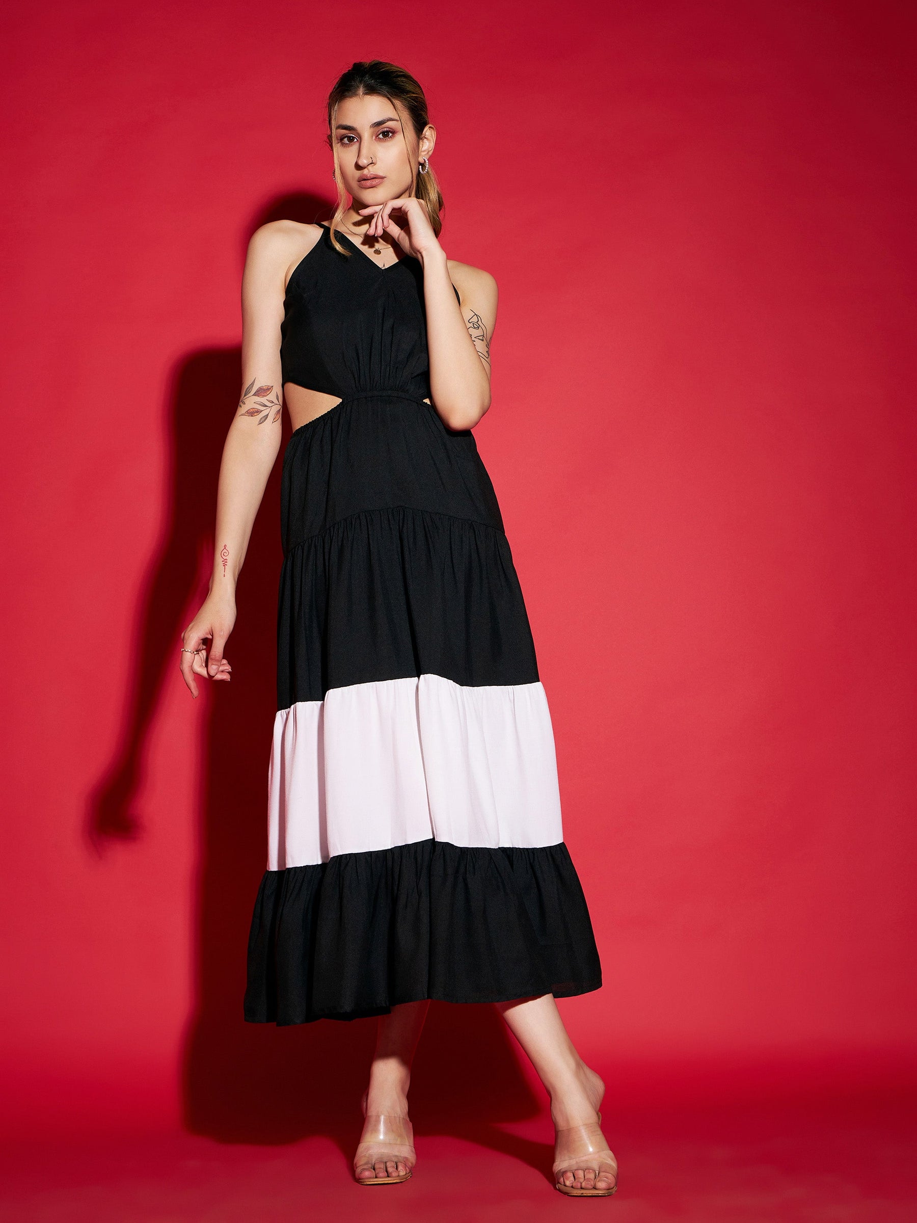 black white store dresses Angelina Maxi Dress The dress is crafted in black organza taffeta with playful white polka dots Cocktail Attire Black And White