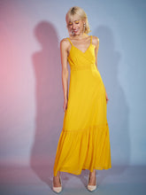 Mustard Strappy Wrap Neck Maxi Dress-SASSAFRAS