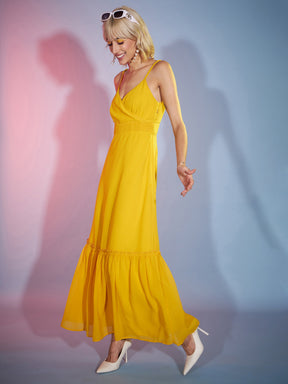 Mustard Strappy Wrap Neck Maxi Dress-SASSAFRAS