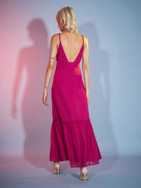 Magenta Strappy Wrap Neck Maxi Dress-SASSAFRAS