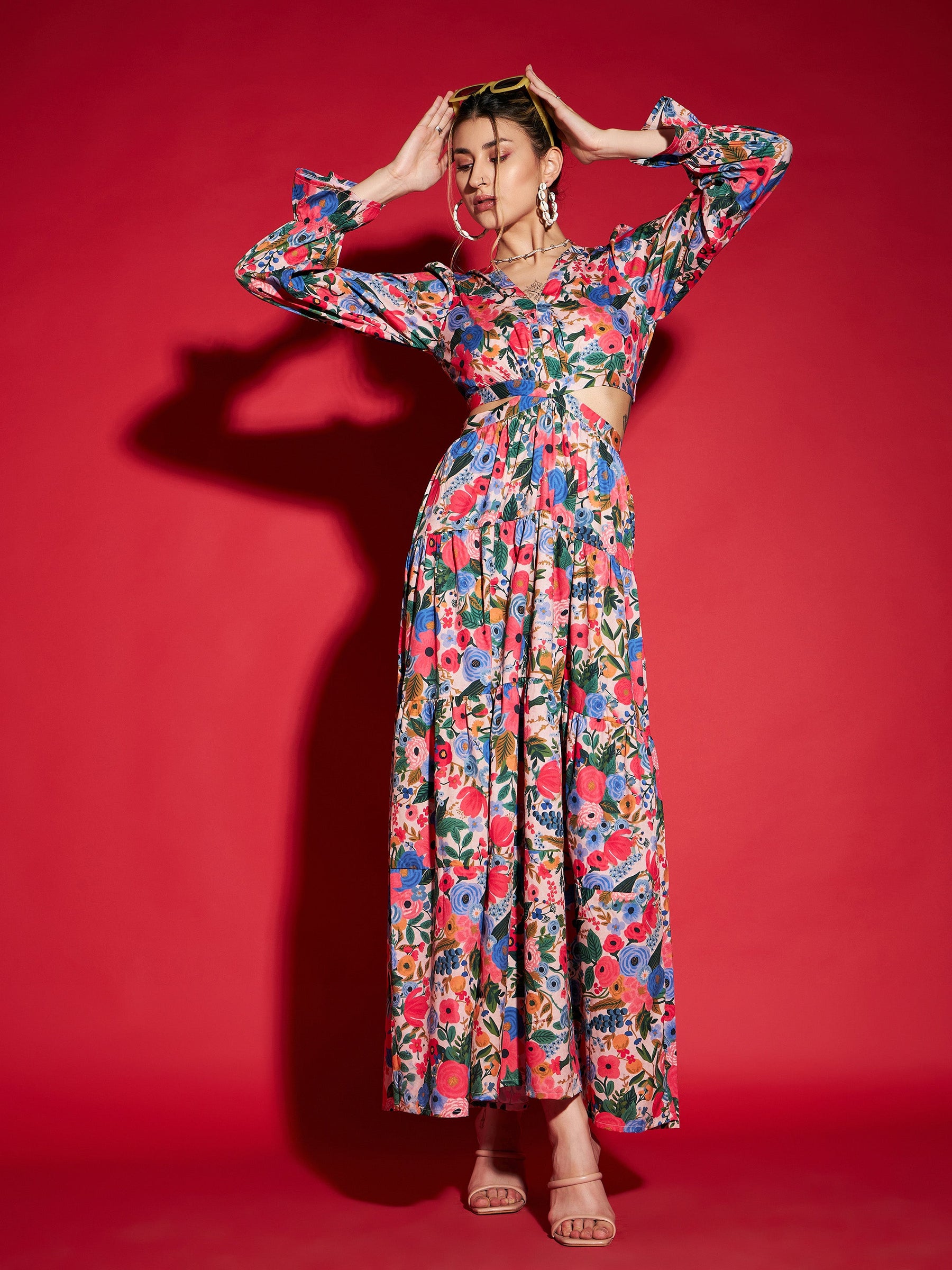 Buy Women Multi Floral Waist Cut-Out Maxi Dress Online at Best Price - Sassafras Buy Women Multi Floral Waist Cut-Out Maxi Dress Online at Best Price - Sassafras