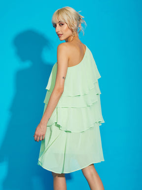 Pista Green One Shoulder Layered Short Dress-SASSAFRAS