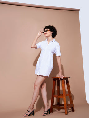 White Cotton Poplin Shirt Dress-SASSAFRAS BASICS